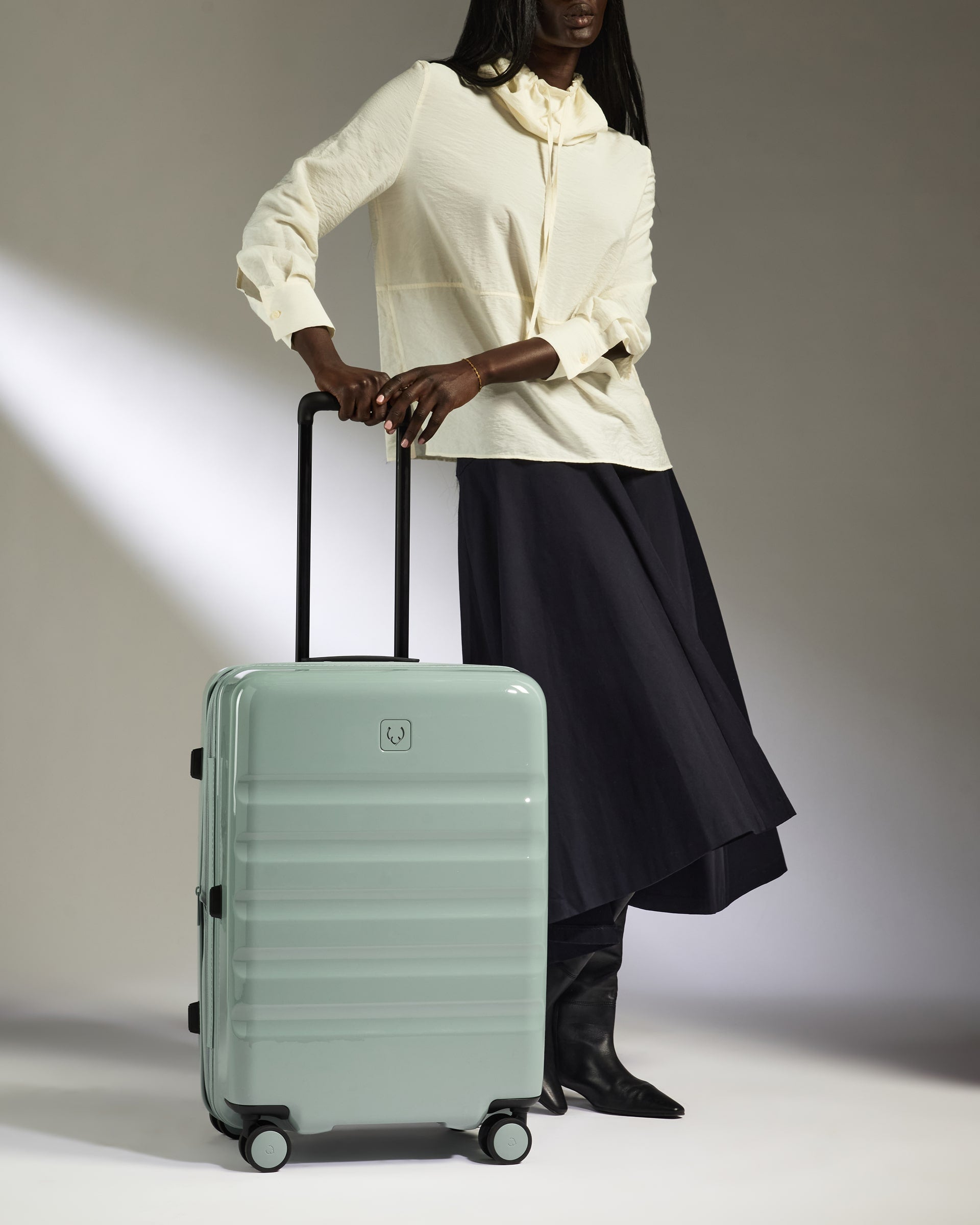 Medium Luggage in Mist Blue Gloss - Icon Stripe