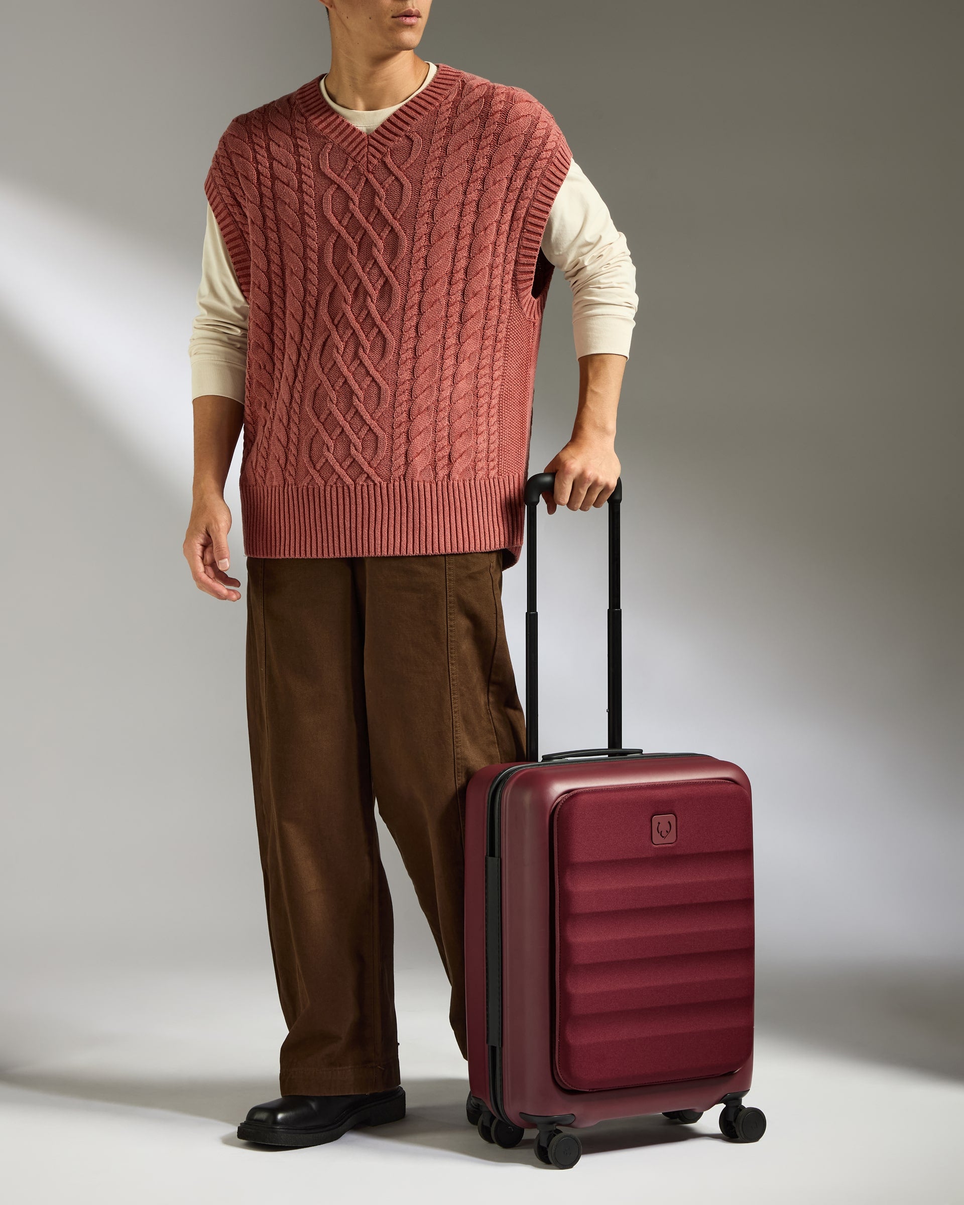 Carry-on with Pocket Luggage in Cedar Red - Icon Stripe