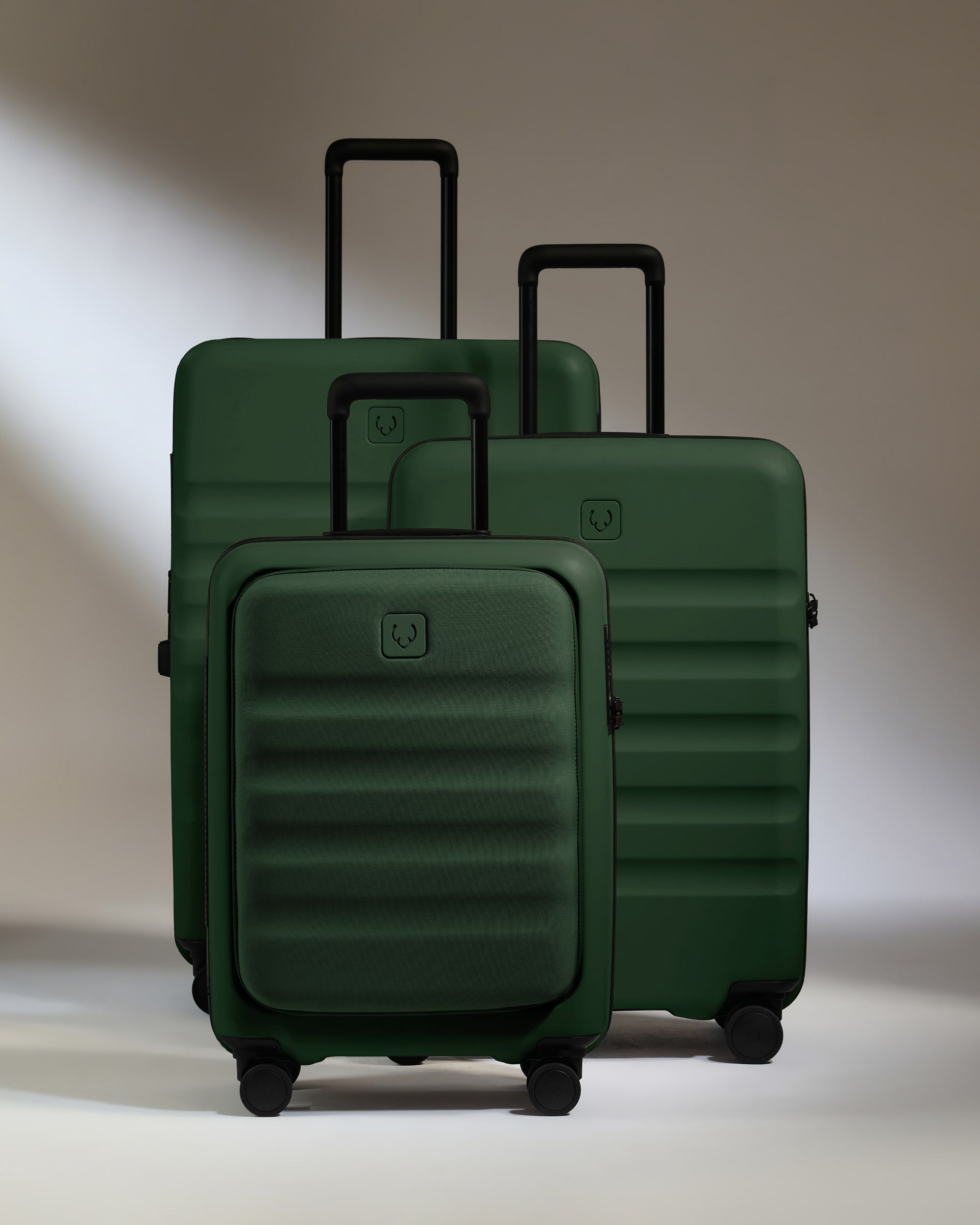 Carry-on with Pocket Luggage Set in Antler Green - Icon Stripe