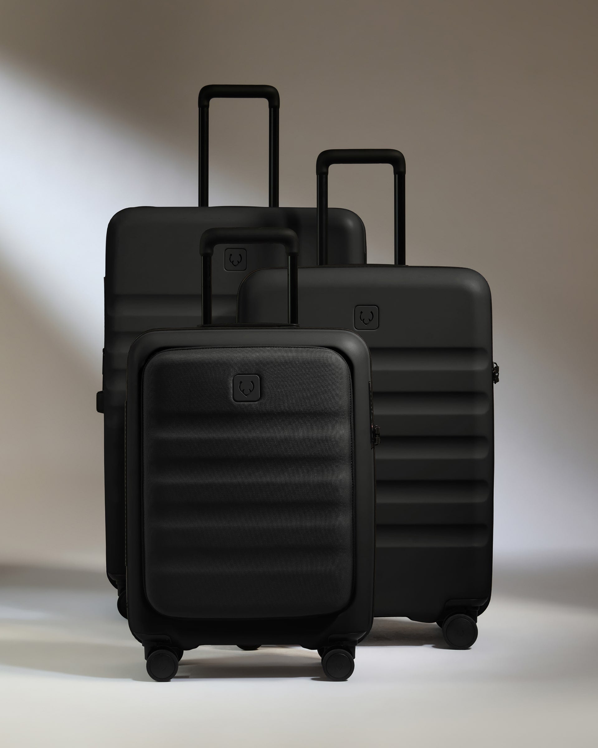 Carry-on with Pocket Luggage Set in Black - Icon Stripe