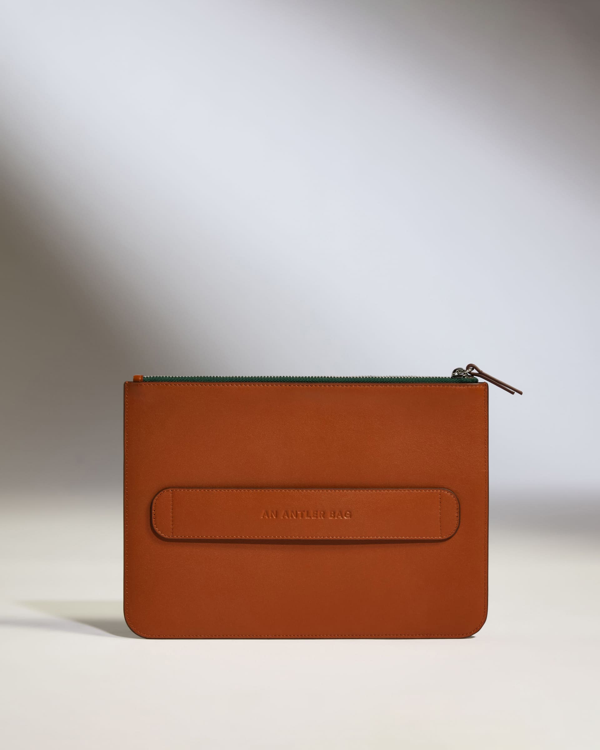 Zipped Pouch with Wristlet in Tan Leather - 1914 Collection